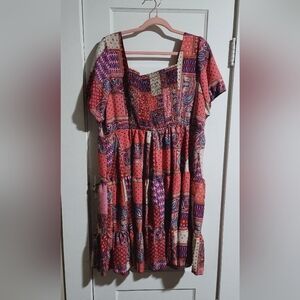 Paisley Print Dress - Red and Pink